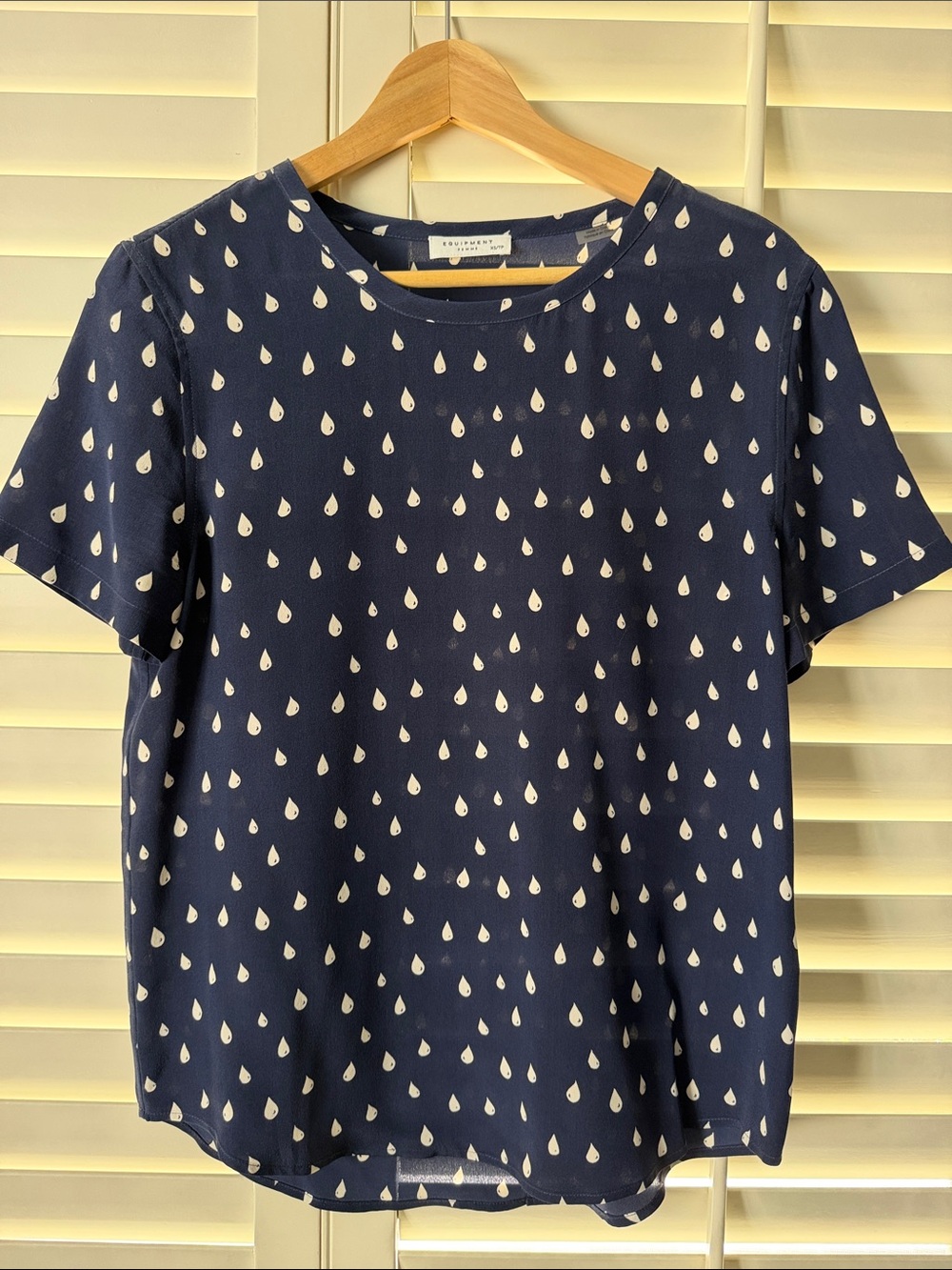 Equipment Navy White Teardrop Short Sleeve Top